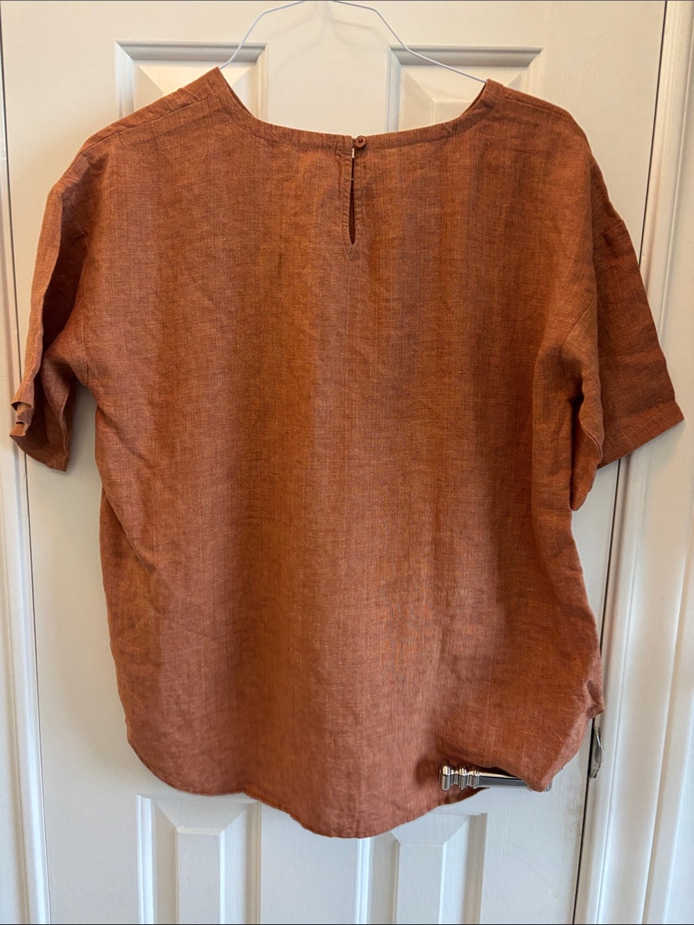 Eileen Fisher Rust Linen Boxy Short-Sleeve Top - Picture 8 of 8